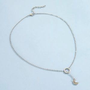 SHEIN Silver Rhinestone Moon Charm Necklace